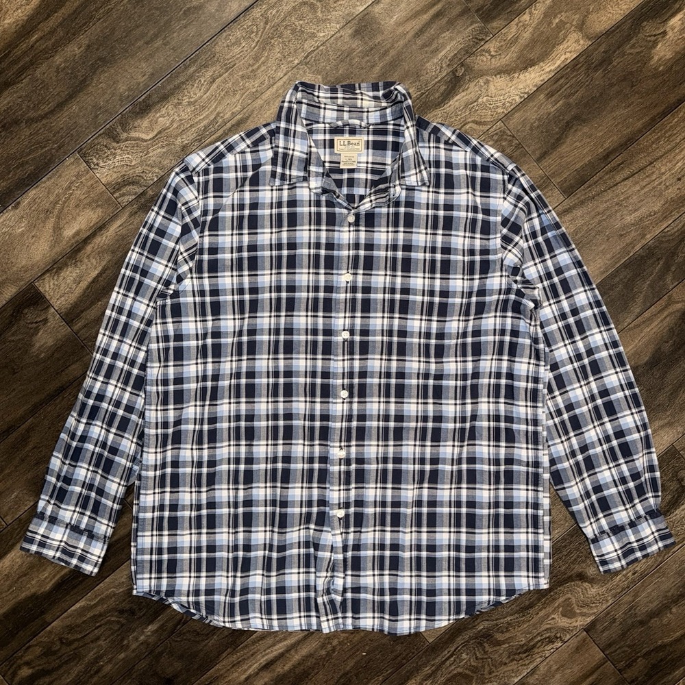 LL Bean Classic Cotton Long-Sleeve Button-Down Plaid Shirt Men's Size Large